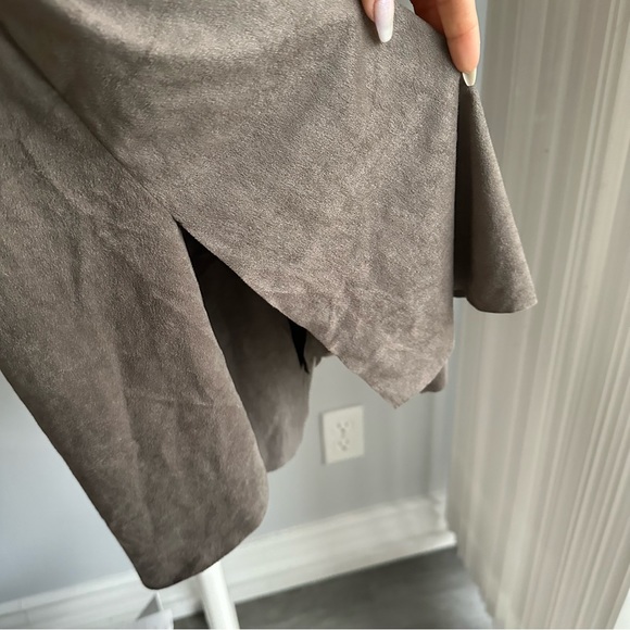 ZARA Faux Suede Side Slits Ruffle Strappy Mini Slip Dress in Stone Gray - Picture 5 of 7